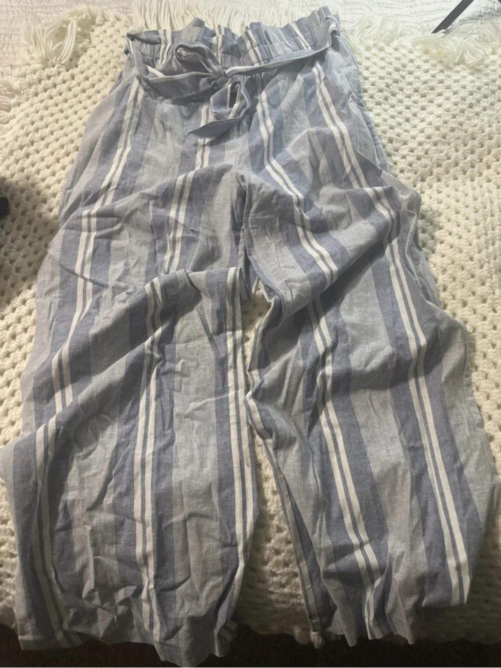 Express Women’s Blue and White Striped Wide Leg Pants